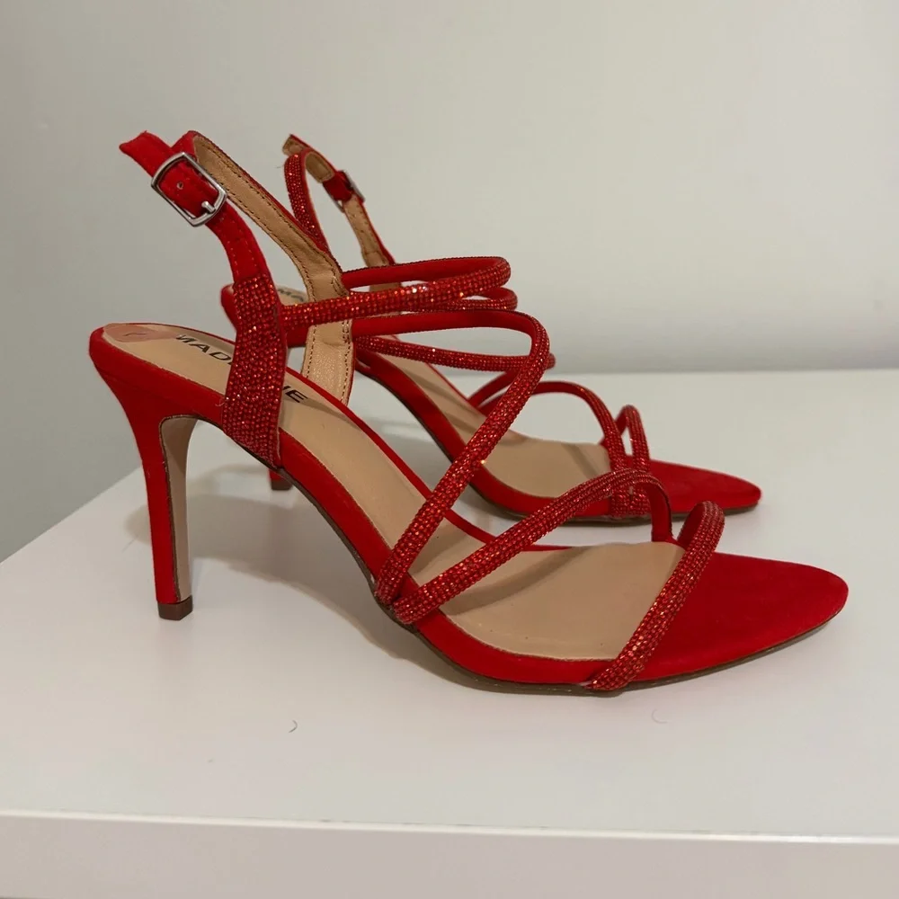 Madeline Red Crystal Strappy High Heel Sandals - Picture 2 of 5